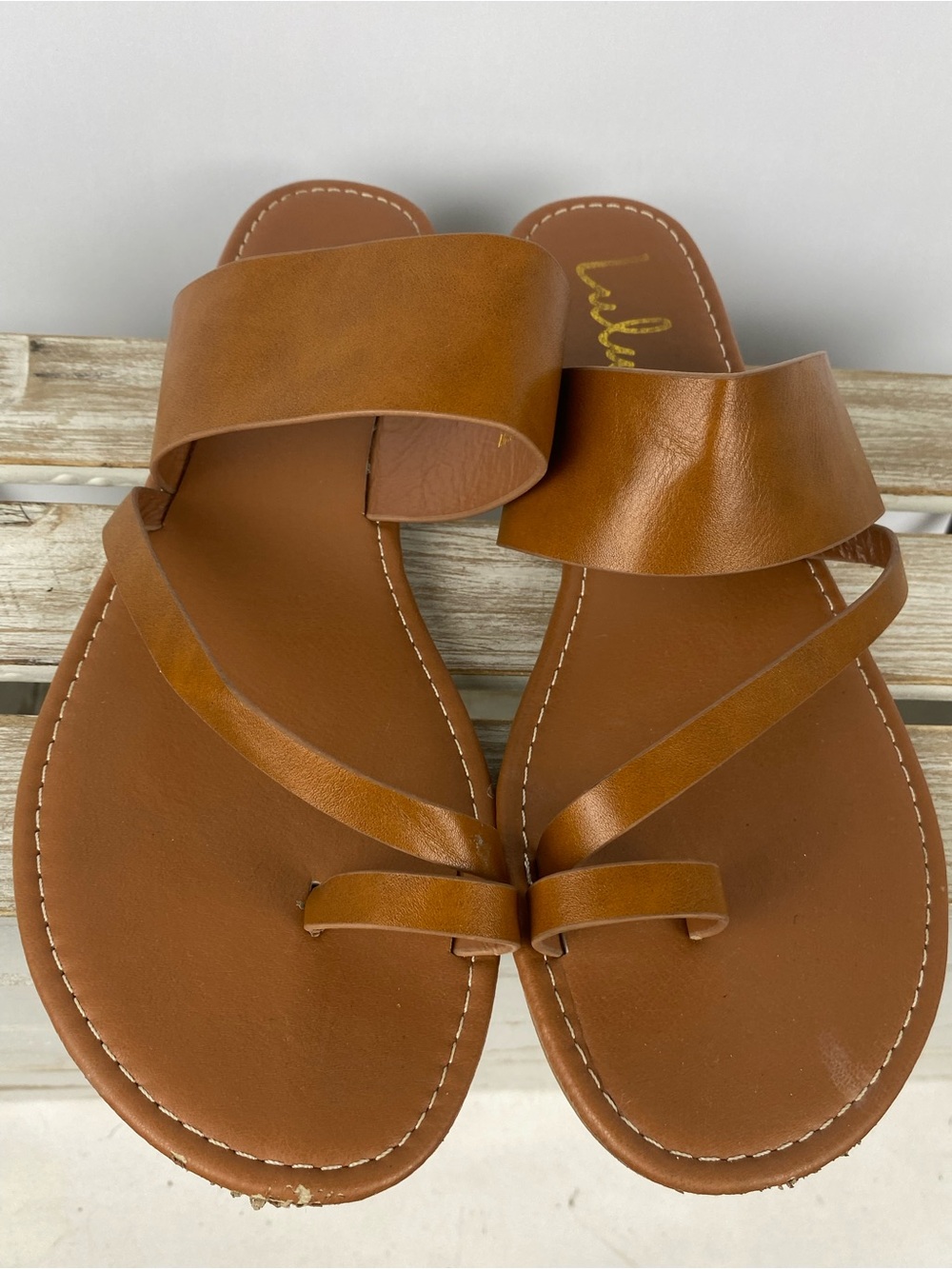 Lulus Avena brown vegan leather flat sandals women’s size 10 - Picture 5 of 14